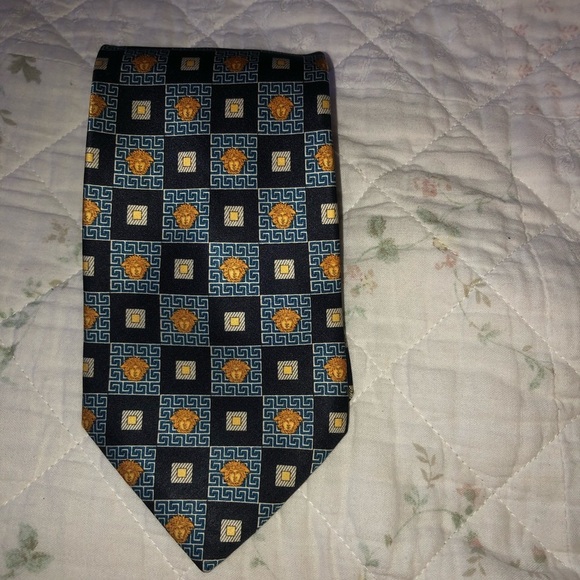 Gianni Versace  Blue and Gold Geometric Silk Tie- made in Italy- preloved. - Picture 8 of 8
